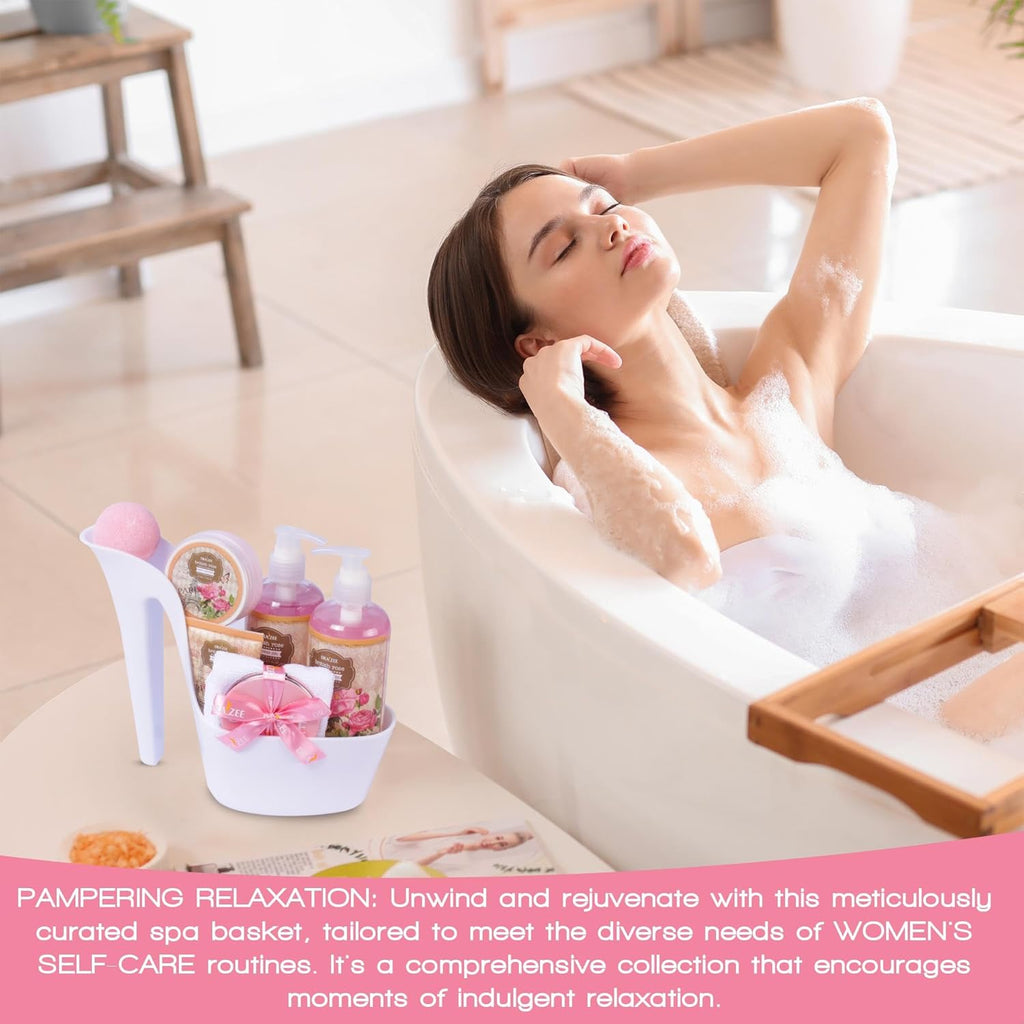 Luxury Spa Gifts for Women – 8 Pc Rose Scented Bath and Body Set with Bubble Bath, Lotion & More – Luxury Self Care Kit for Wife, Mom, Girlfriend, Birthday Gifts for Women by