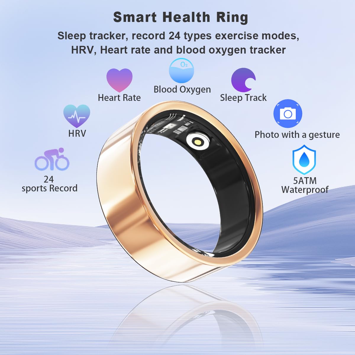 Health Smart Ring, Fitness Tracker, With Heart Rate, Blood Oxygen, Heart Rate Variability, Sleep Monitoring, Step Count, IP68 Compatible With IPhone And Android, No Subscription Fee Required