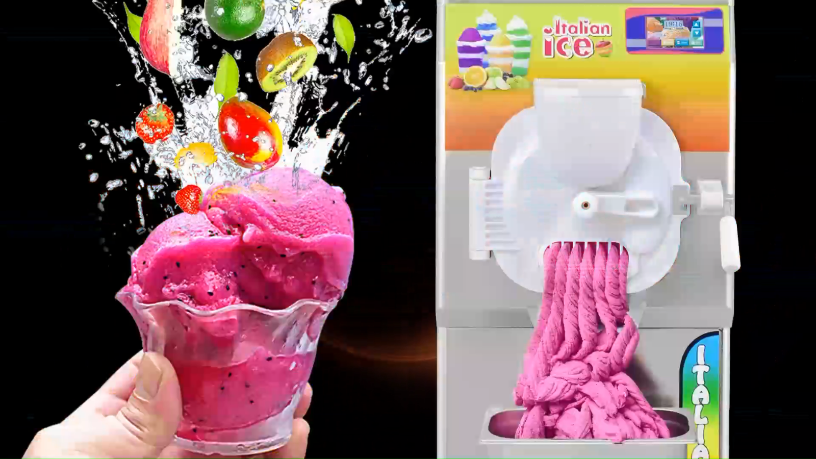 Italian Ice Machine Gelato Ice Cream Maker Fresh Fruits Water Ice Machine
